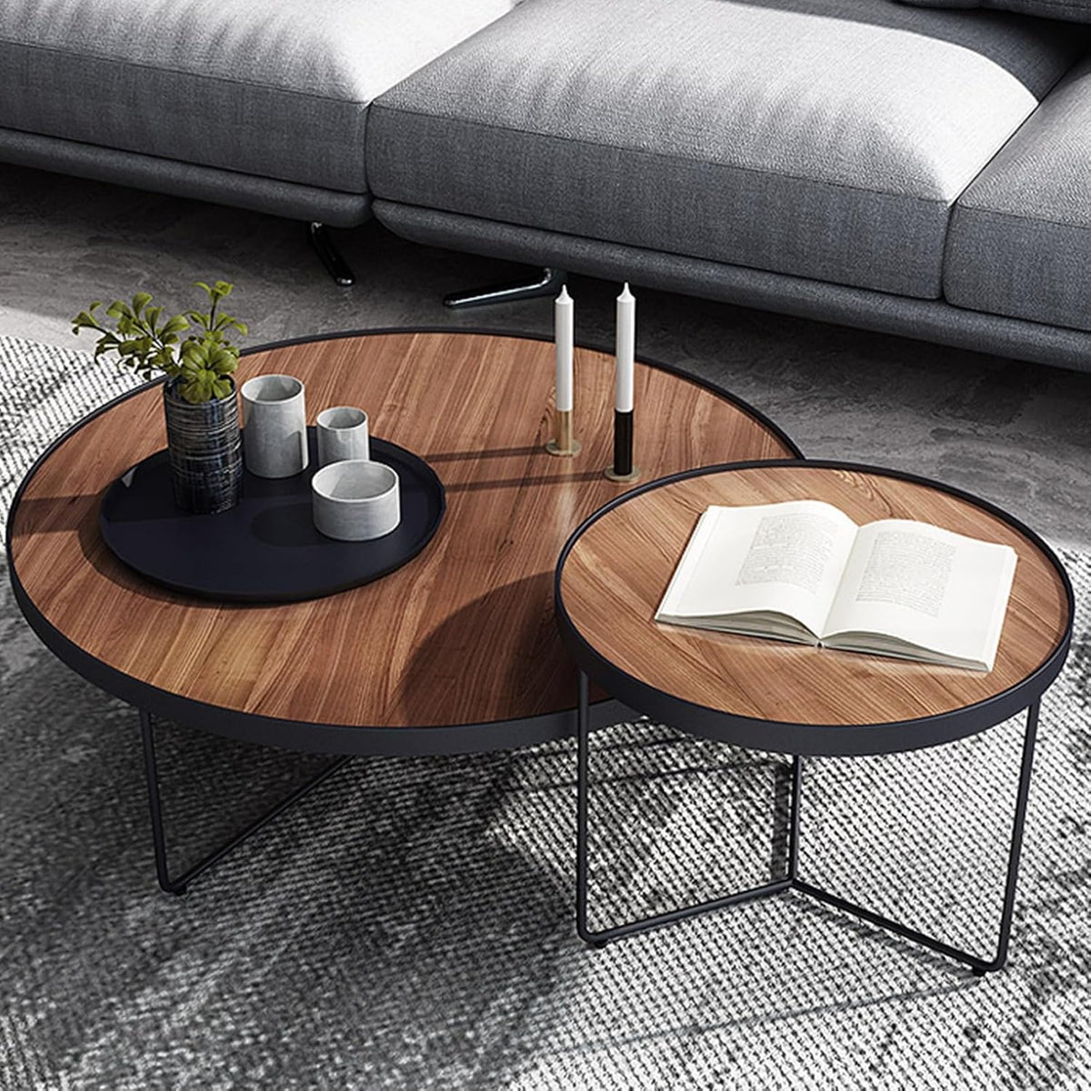 Tubular-legged twin coffee table set