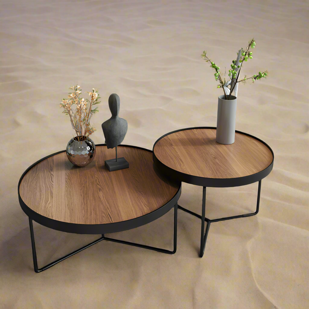 Tubular-legged twin coffee table set