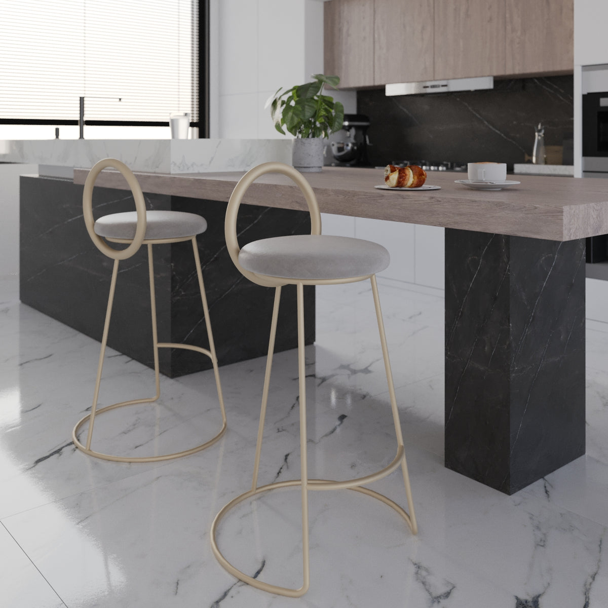 Bar chair-gold-D:45cm/ W:37cm/ H: 92cm