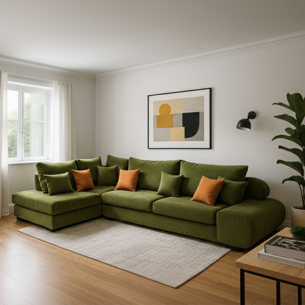 Olive L-Shaped Sofa