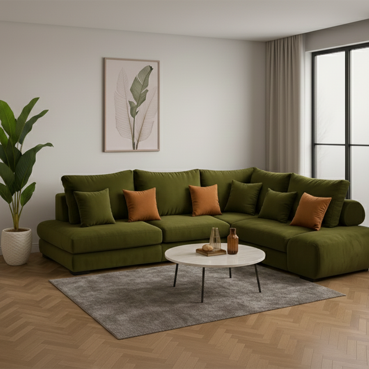 Olive L-Shaped Sofa